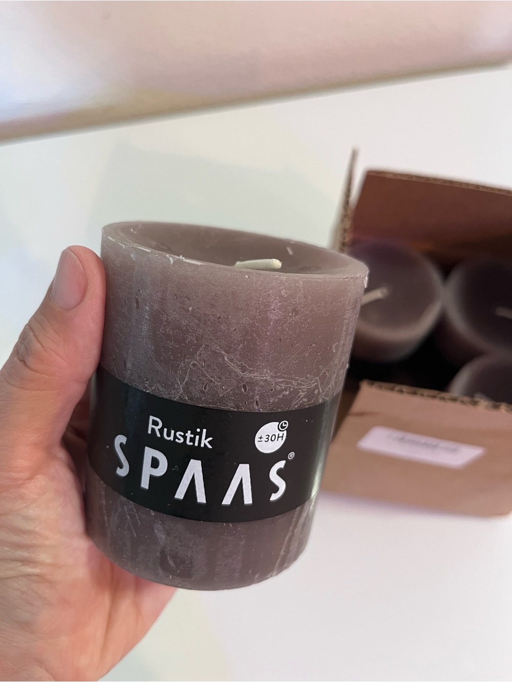 Spaas 4 Rustic Unscented Pillar Candles 68/80 mm, ± 30 Hours, Taupe